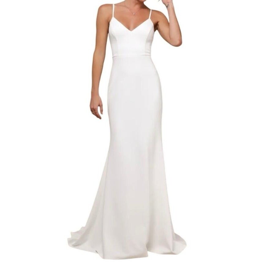 Lulus White Bridal Maxi Gown Sleeveless Button Detail Wedding Dress Size M Nwt